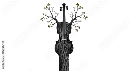 A surreal harmony a violin's organic metamorphosis into arboreal branches a blending of music and