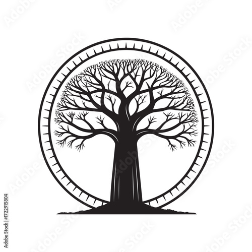 Baobab Tree Silhouette Without Leaves African Nature Icon black colour vector design and white background (1).eps