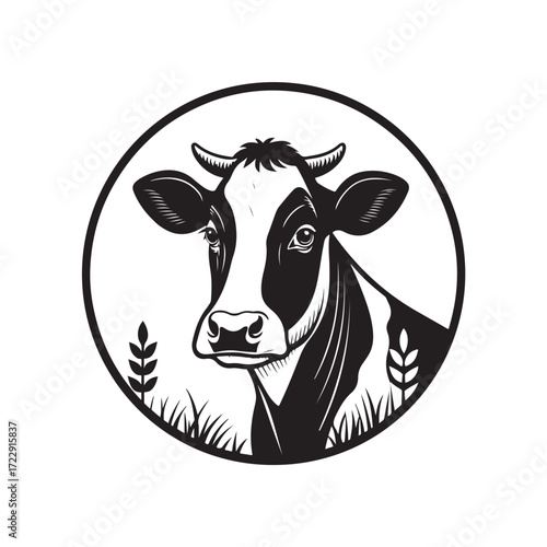 Black and white cow illustration. Set cow silhouette. Minimalist and Flat Logo (4).eps