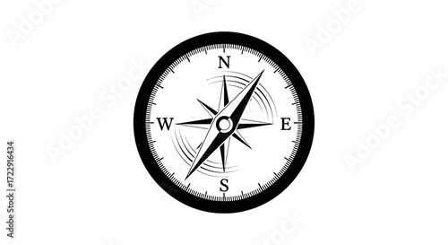 Classic compass rose illustration featuring a minimalist design for direction and navigation with