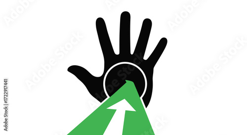 Empowering progress symbol with hand graphic and rising arrow indicating growth and development