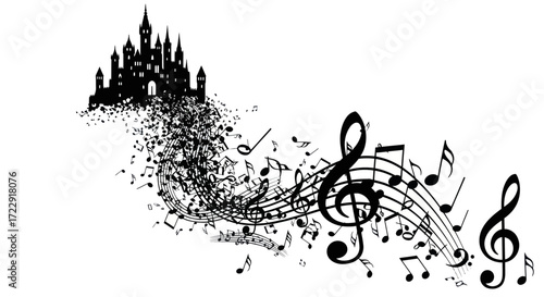 Magical melodies escaping a gothic fortress an enchanting fusion of architecture and music