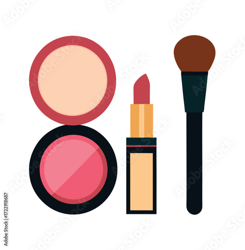 Cosmetic makeup products with lipstick brush and powder