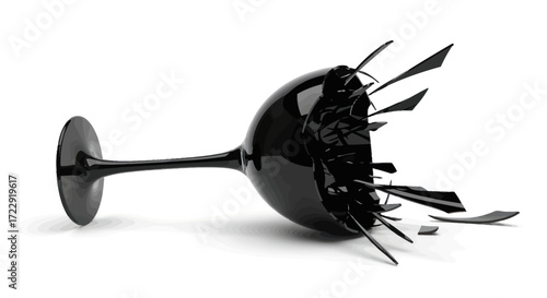 Shattered black wine glass conveying fragility and consequence symbolizing breakage loss or