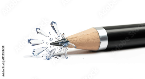 Shattered drawing pencil with sharp lead breaking, creative destruction art design concept