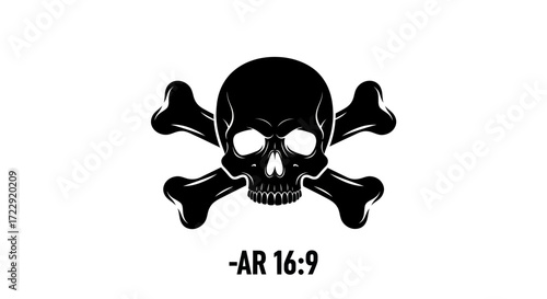 Stylized vector illustration of a skull and crossbones in stark black and white
