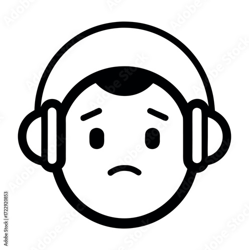 Sad face with headphones listening to emo music
