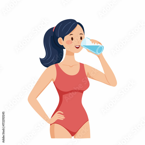 ボディースーツで水を飲む女性ベクターイラスト素材