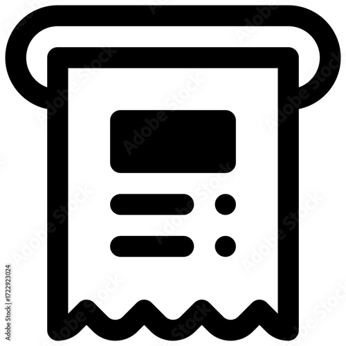 Receipt. Outlined stroke vector icon with black-filled details.