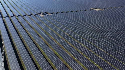 Aerial view to a solar panels in solar park near to Malko Tarnovo, Burgas, Bulgaria