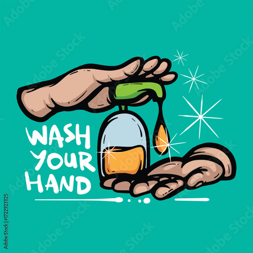 Washing hands with sanitizer Cartoon Vector Illustration