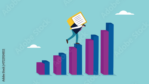 effort or work hard to get higher education, success step to achieve higher education, students climb the growth chart while carrying big book concept vector illustration with flat design style
