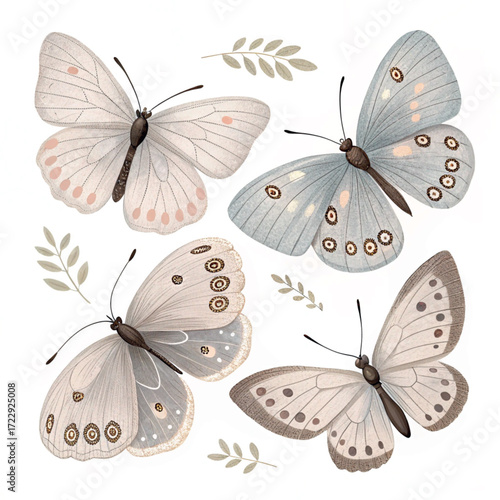set of ash butterflies