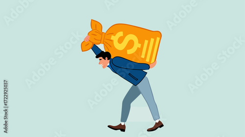 Illustration of an entrepreneur who is burdened by excessive business costs flat design vector illustration, financial problems in business, the company operational costs are increasing, cost overruns