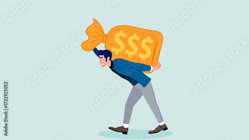 Illustration of an entrepreneur who is burdened by excessive business costs flat design vector illustration, financial problems in business, the company operational costs are increasing, cost overruns