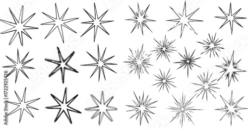 Dynamic Hand-Drawn Starbursts and Sparkle Graphics Collection