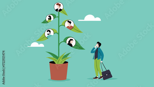 businessman selecting employee candidates to make business growth illustration. human resources recruitment or hiring new employee. staff recruitment for make good teamwork at business concept design