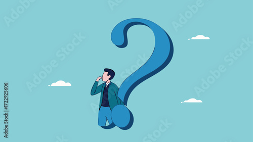 choosing concept, confused businessman thinking with big question mark concept vector illustration