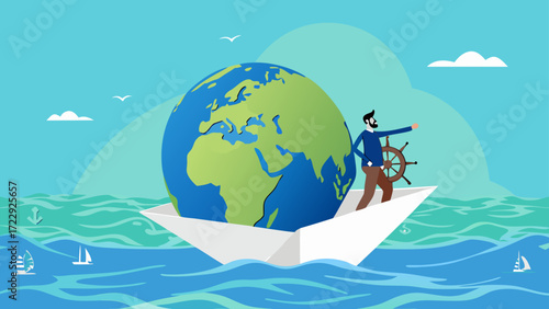Businessman put new branch pin on world map across globe. Global business expansion, open company branches, franchise in new location to cover all continent. growing business worldwide concept design