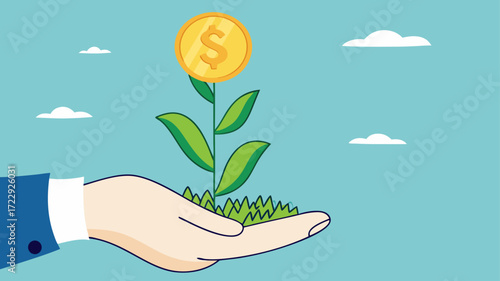investment dividend growth, Get bigger profits and increase wealth from investments, businessman investor hand holding money flower plant concept vector illustration