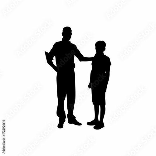 Counselor teaching student stress relief techniques silhouette white background