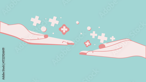encouragement or making others happy, positive vibes concept, businessman's hand gives a positive health icon to his co-worker concept vector illustration