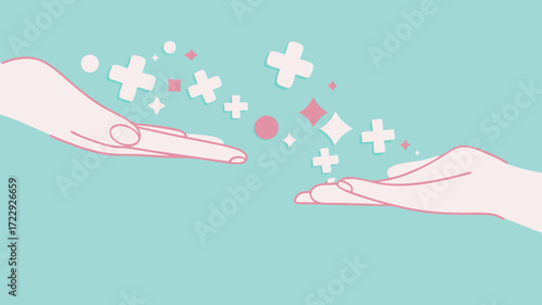encouragement or making others happy, positive vibes concept, businessman's hand gives a positive health icon to his co-worker concept vector illustration