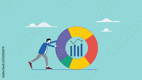 financial data analysis, growth earning with data chart and graph, investment analysis, business people push growth charts and graphs to make business growth vector illustration with flat design style