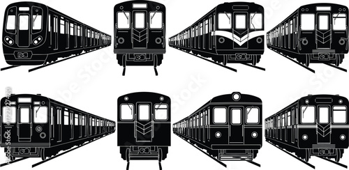 Subway train illustration set, metro railway, underground transportation, commuter rail, transit system, public transport, vintage subway, urban travel vector design