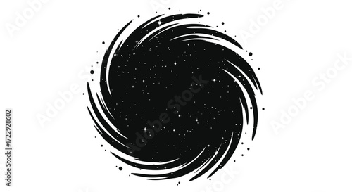 Abstract cosmic vortex with swirling elements against a backdrop of distant stars