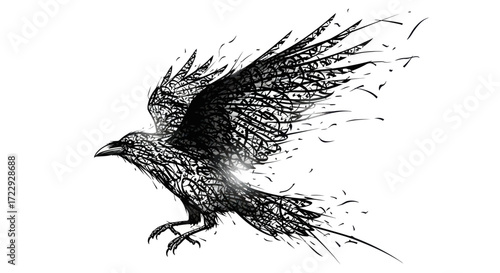 Abstract raven illustration conveying freedom mystery and dark artistic expression