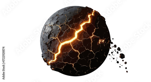 Apocalyptic planetary devastation: a world fractured by internal forces destruction and fiery