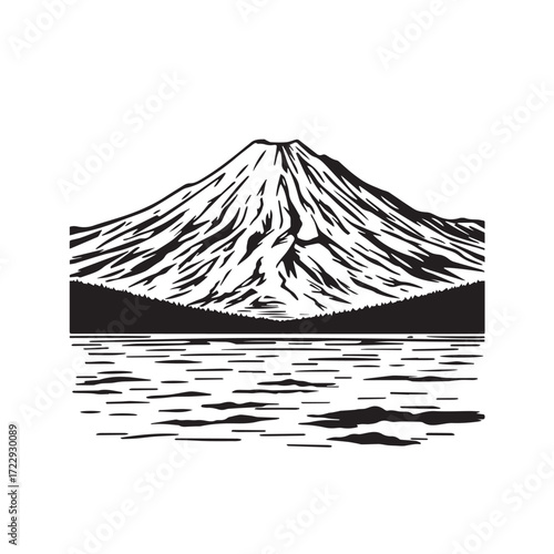 Black and White Mountain Illustration Image in Minimalist Line Art Style, Clean and Elegant Design