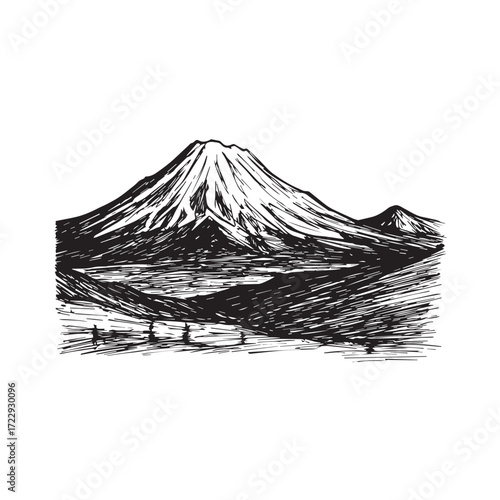 Black and White Mountain Illustration Image in Minimalist Line Art Style, Clean and Elegant Design