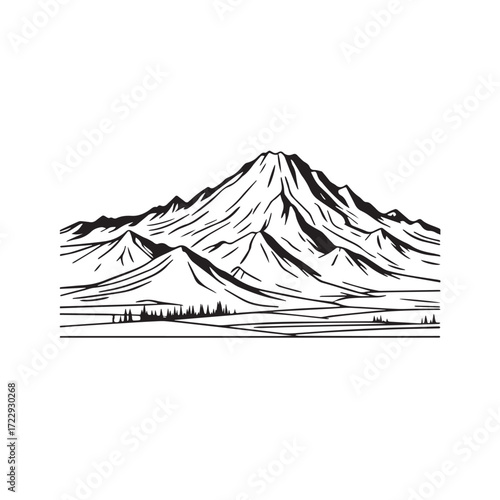 Black and White Mountain Illustration Image in Minimalist Line Art Style, Clean and Elegant Design