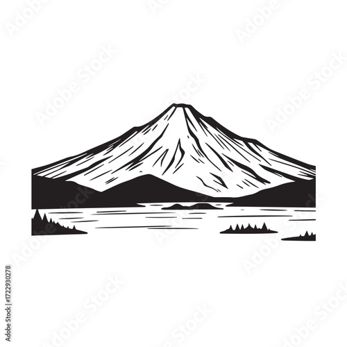Black and White Mountain Illustration Image in Minimalist Line Art Style, Clean and Elegant Design