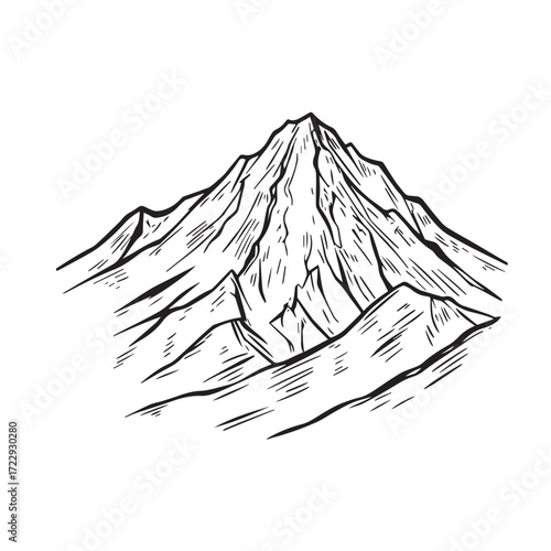 Black and White Mountain Illustration Image in Minimalist Line Art Style, Clean and Elegant Design