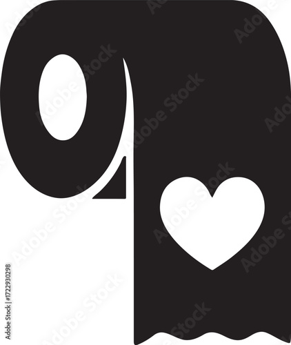 Silhouette roll with heart symbol icon for tissue, hygiene, love, care, and bathroom use.