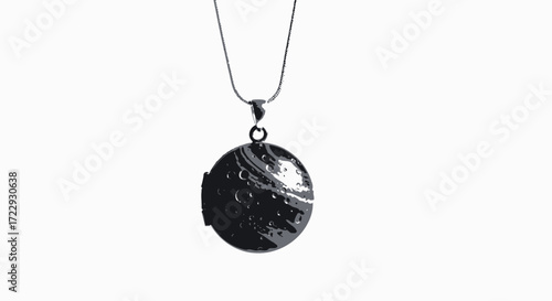Elegant dark locket pendant necklace gleaming against a pristine white backdrop showcasing