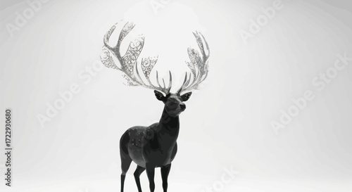 Elegant portrayal of a deer with intricate, ornamental antlers against a bright backdrop