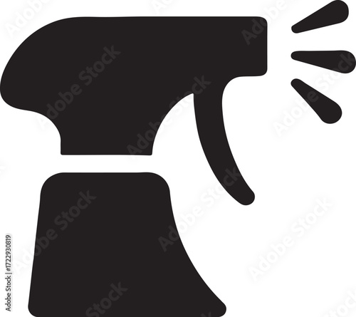 Silhouette spray nozzle glyph icon for cleaning, spraying, hygiene, and household tasks.