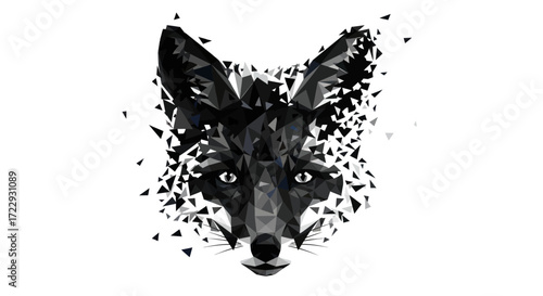 Geometric fox design featuring a polygonal structure with sharp edges and monochromatic tones
