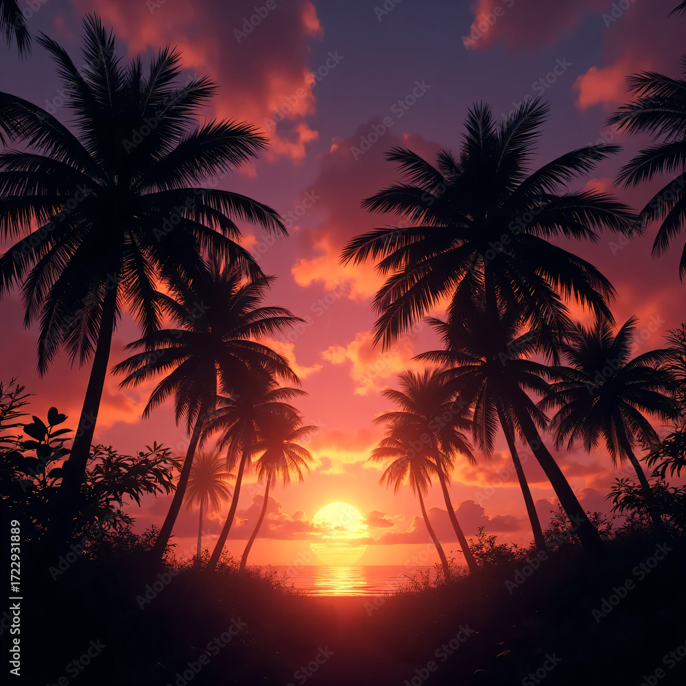 Fototapeta premium Tropical Palm Tree Sunset