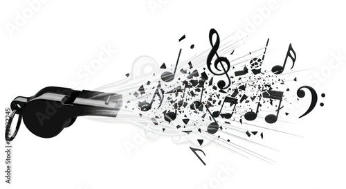 Musical burst: A whistle transforming into an explosion of musical notes illustration