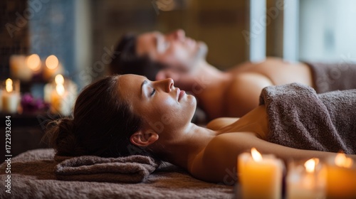 Relaxing Spa Scene with Couples Enjoying Candle Massage Therapy
