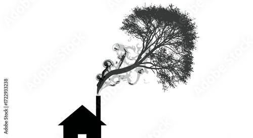 Stylized graphic representing the intertwining of nature and human habitation