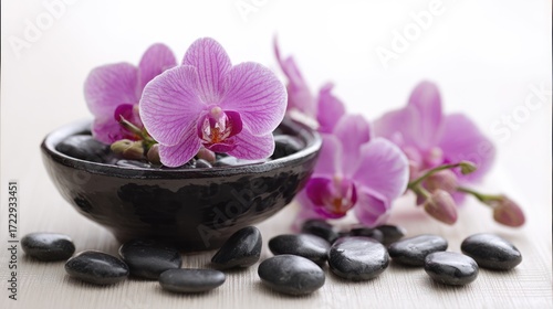 Elegant Orchid Flowers with Smooth Stones for Spa Relaxation