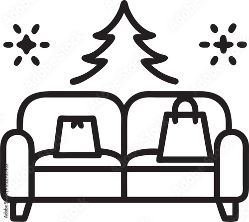 Christmas holiday shopping at home modern minimalistic line art vector