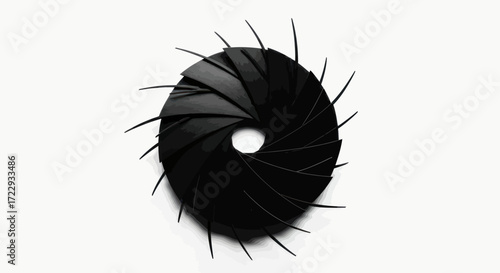 Symmetrical black aperture illustration representing focus and precision optics concept