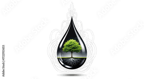 Tree of life within a droplet embodying growth and environmental consciousness art